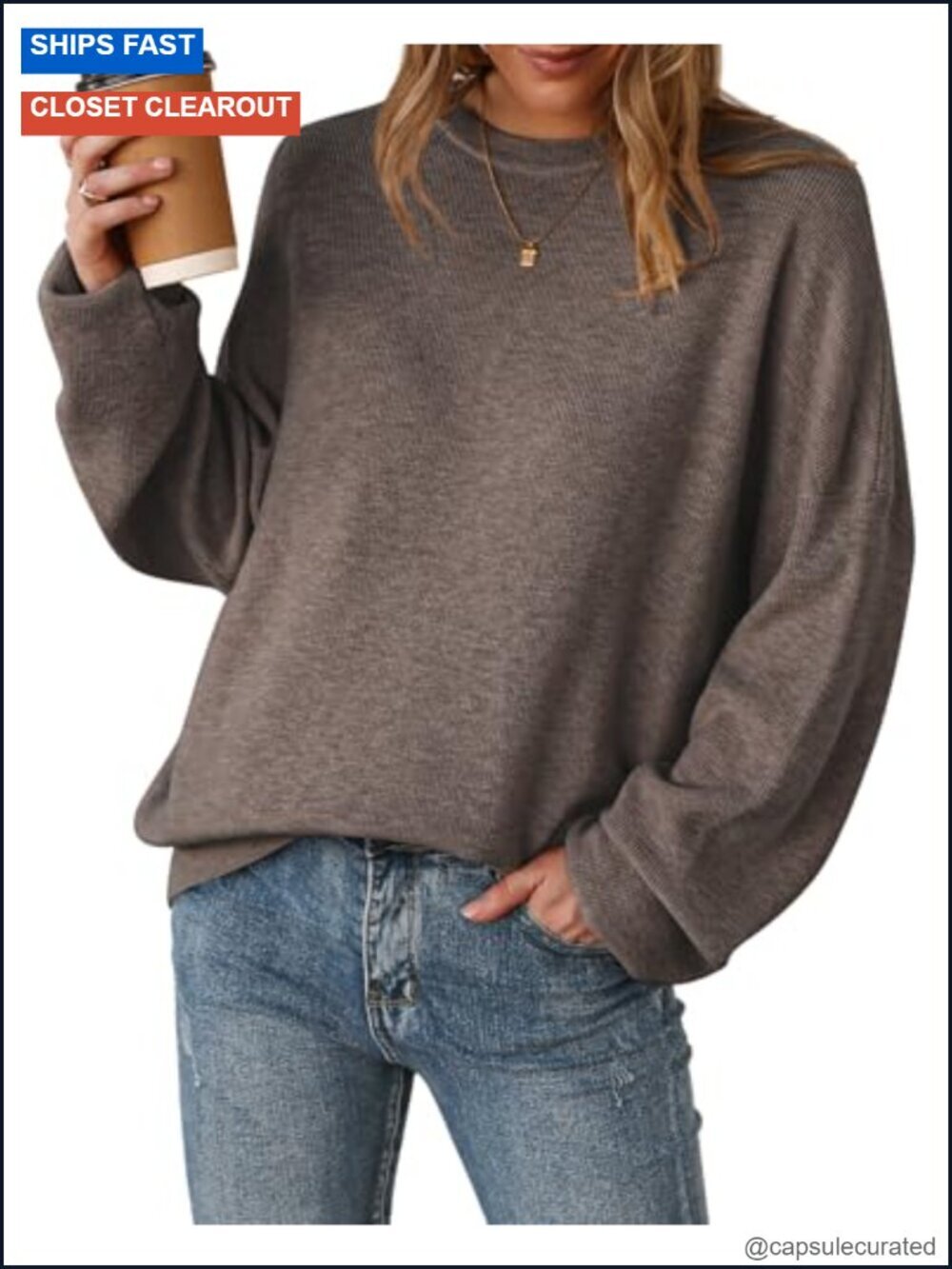 Wool Blend Oversized Crewneck Sweater Pullover